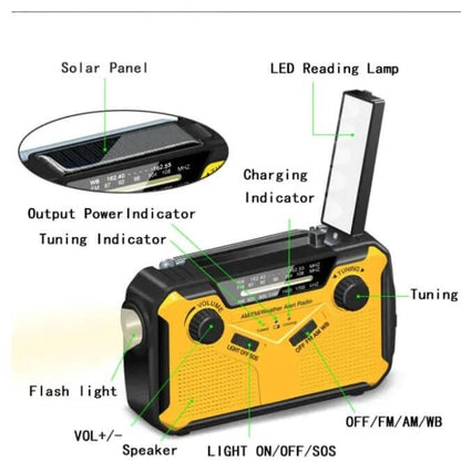 Radio de emergencia con manivela solar