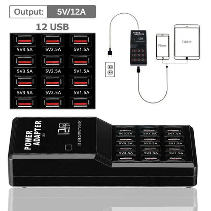 Station de charge USB multi-ports 12 ports, organisateur de chargeur de téléphone portable mural de bureau 