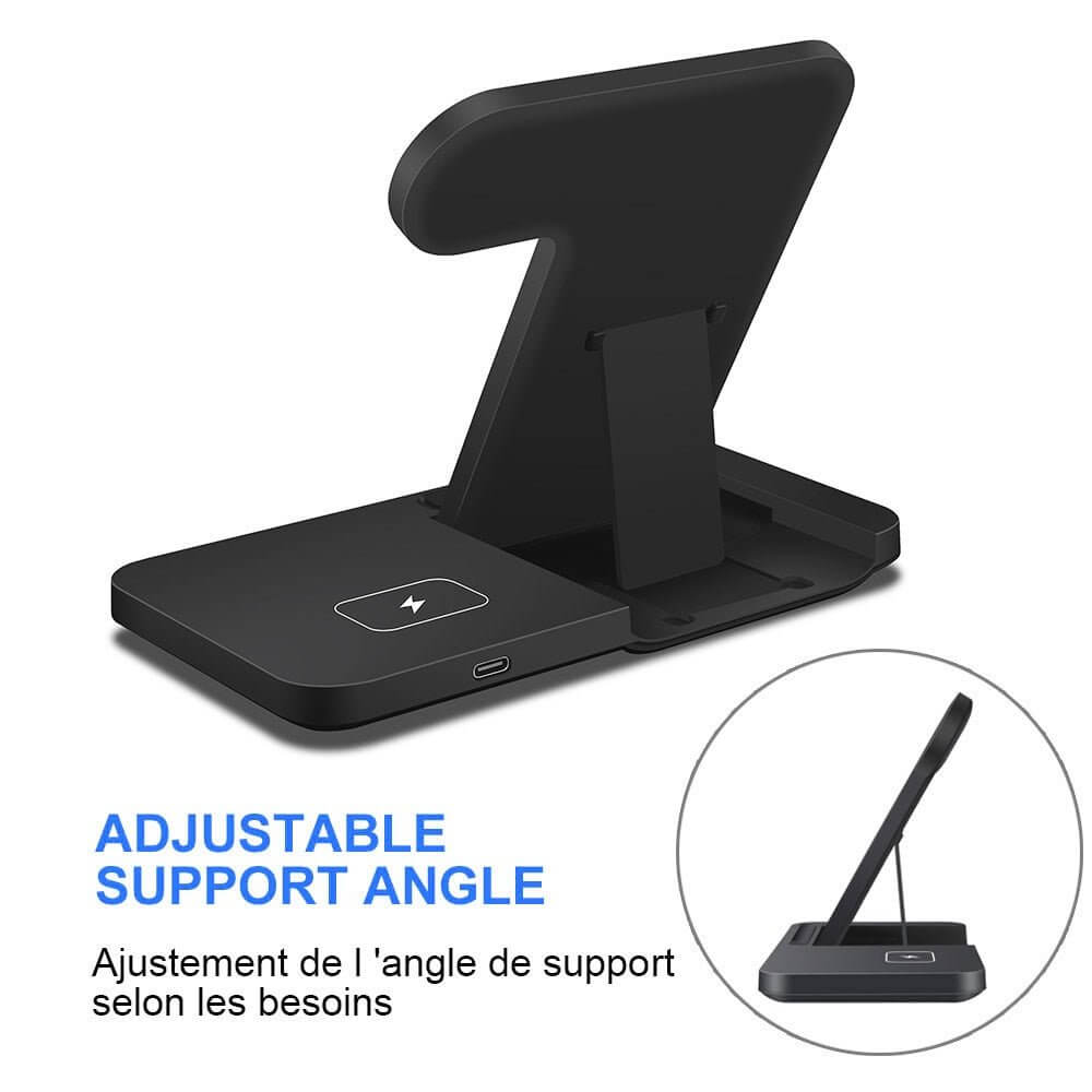 The 3-in-1 Wireless Fast Charger Dock Station is a sleek and efficient charging solution for all your devices. Designed to charge your smartphone, smartwatch, and earbuds simultaneously, it offers fast wireless charging with an organized and clutter-free setup.