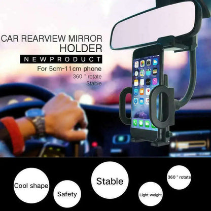 Soporte universal para espejo retrovisor de coche de 360° con soporte para teléfono móvil y GPS