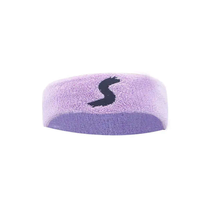 Fitness headband in lavender with logo, designed for sports and workouts, offering comfort and sweat absorption.