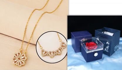 Conjunto de regalo con collar de trébol de cuatro hojas y corazón: delicada joyería de oro