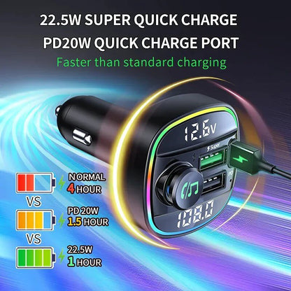 Adaptateur transmetteur FM sans fil Bluetooth 5.0 pour voiture Chargeur USB PD AUX mains libres 