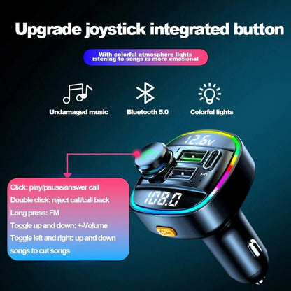 Adaptateur transmetteur FM sans fil Bluetooth 5.0 pour voiture Chargeur USB PD AUX mains libres 