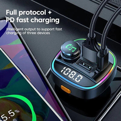 Adaptateur transmetteur FM sans fil Bluetooth 5.0 pour voiture Chargeur USB PD AUX mains libres 