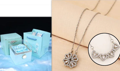 Conjunto de regalo con collar de trébol de cuatro hojas y corazón: delicada joyería de oro
