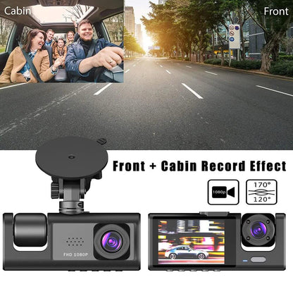 Caméra de tableau de bord à double objectif HD 1080P pour voiture, enregistreur vidéo avant/arrière/intérieur, capteur G 