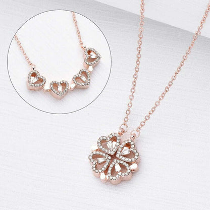 Conjunto de regalo con collar de trébol de cuatro hojas y corazón: delicada joyería de oro