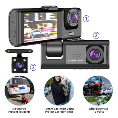 Caméra de tableau de bord à double objectif HD 1080P pour voiture, enregistreur vidéo avant/arrière/intérieur, capteur G 