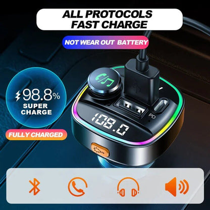 Adaptateur transmetteur FM sans fil Bluetooth 5.0 pour voiture Chargeur USB PD AUX mains libres 