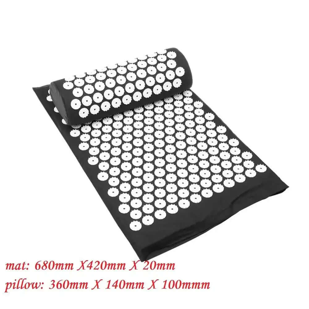 Portable massage pillow and yoga mat set for health and relaxation, featuring ergonomic design and soothing acupressure points.