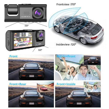 Caméra de tableau de bord à double objectif HD 1080P pour voiture, enregistreur vidéo avant/arrière/intérieur, capteur G 